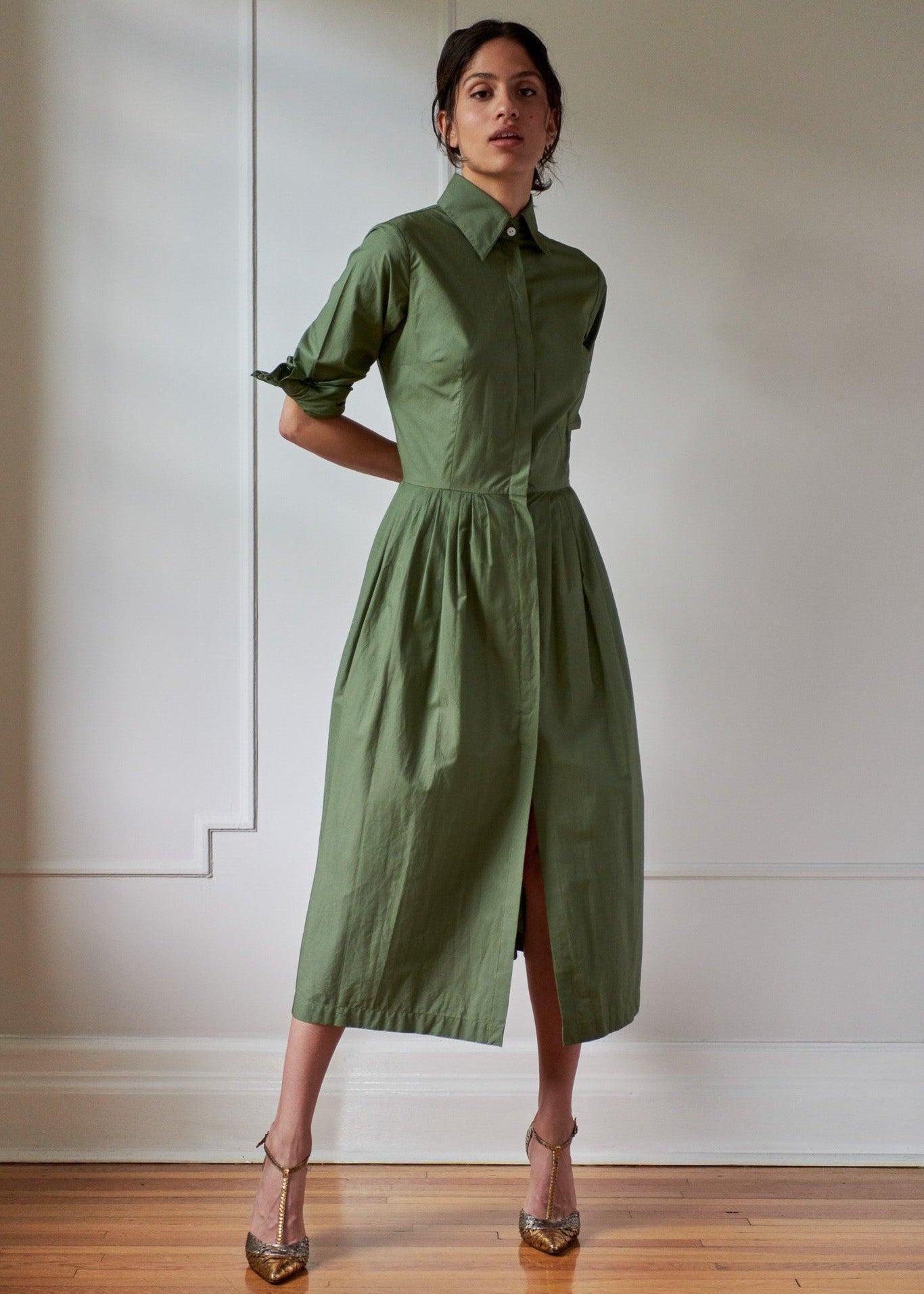 SHIRTDRESS MODEL 9 ZOE - KHAKI GREEN - Room 502
