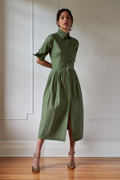 Zoe Khaki Green Cotton Shirtdress with Pockets | Sophie Théallet