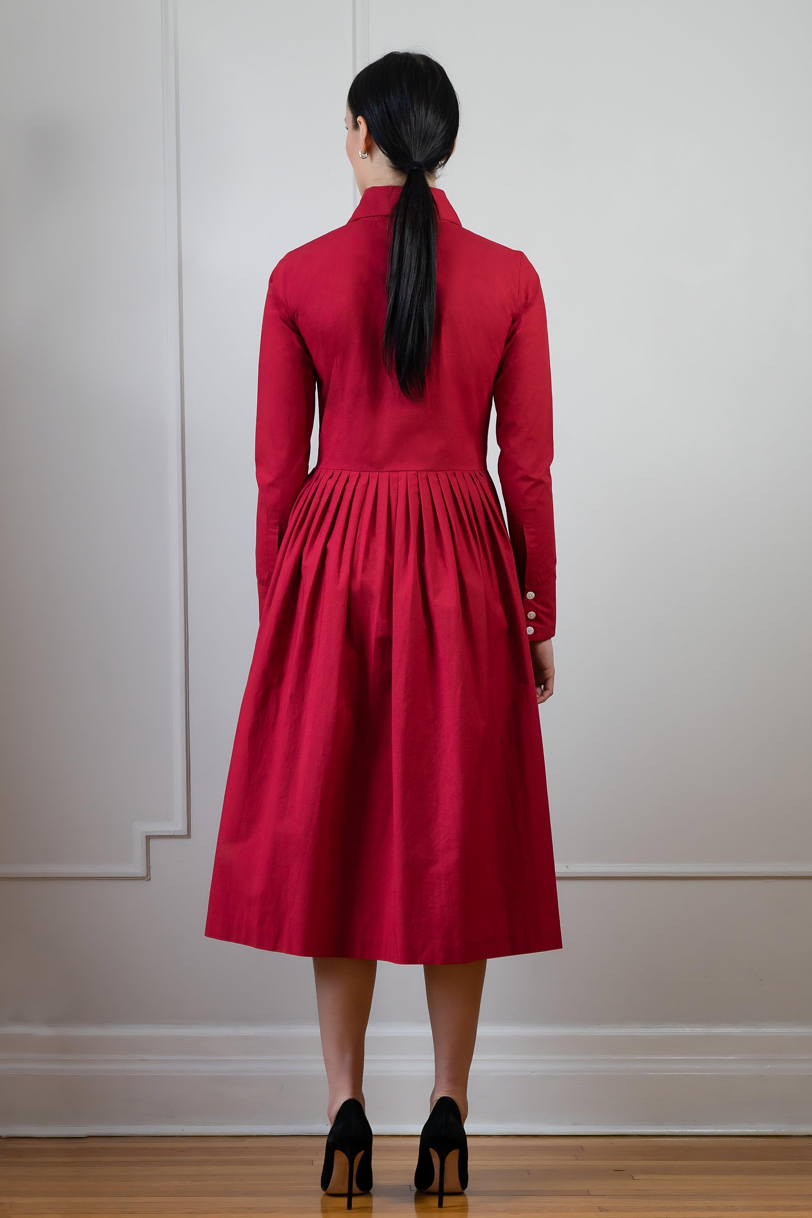red shirt dress Zoe Red Cotton Shirtdress with Pockets | Sophie Théallet