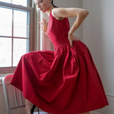 SLEEVELESS LUXURY DRESS - ANNA COTTON - RED - Room 502